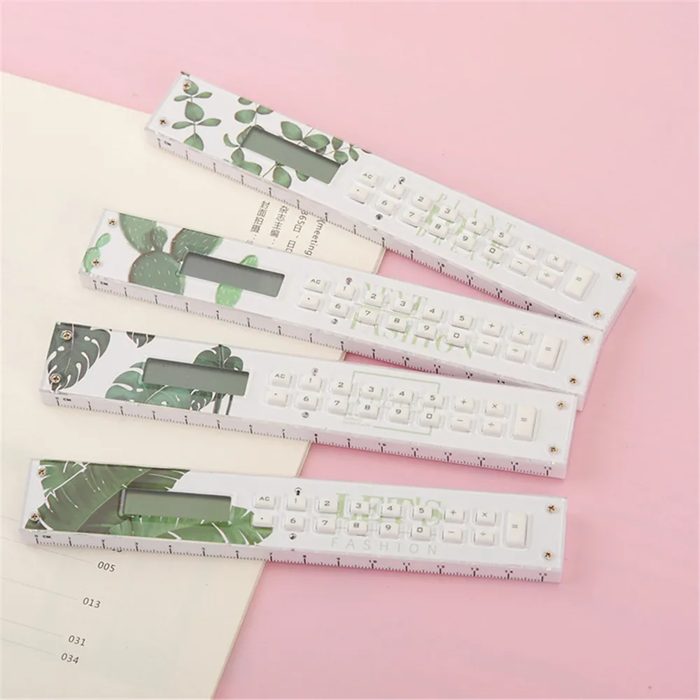 Novelty Green Plants Ruler Calculator Multifunction Straight Precision Measuring Tool Office School Supplies Kawaii Stationery