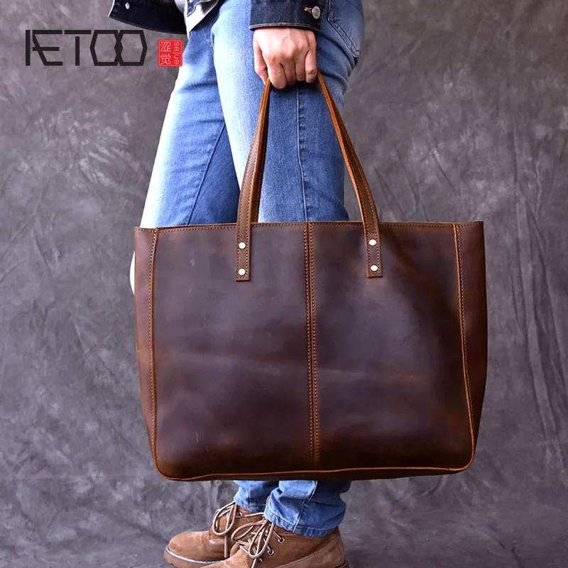 AETOO Europe and the United States retro hand-Crackle large-capacity handbag horizontal Tote bag handbags leather bag