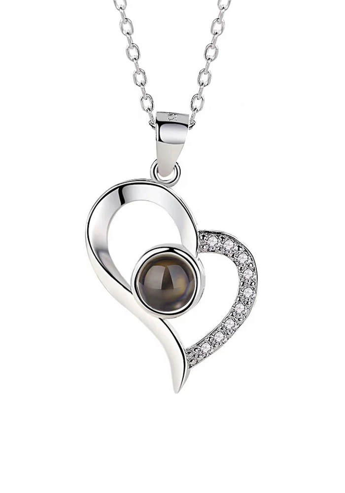Подгонянное ожерелье-цепочка из стерлингового серебра 925 пробы с гравировкой фото имя 100 языков я подвеска в форме сердца кулон ожерелье