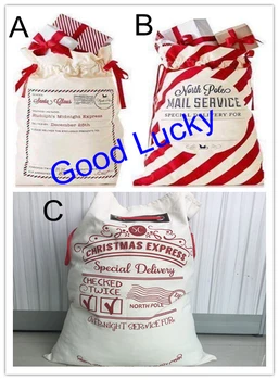 

100pcs/lot free shipping mixed santa sack christmas canvas bag canvas santa sack drawstring gift bag