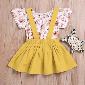 

Fashion Summer girl 2Pcs Infant Baby Girls Floral Print Rompers Jumpsuit Strap Skirt Outfits Set 2019 Hot