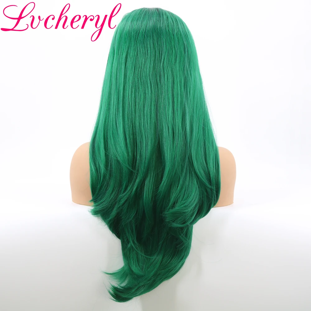 Lvcheryl Ombre черный до зеленый длинные натуральные волны полной плотности