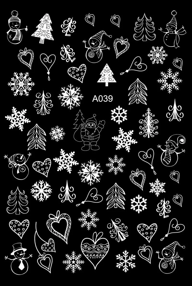 3D White Christmas! Nails Art Manicure Back Glue Decal Decorations Design Nail Sticker For Nails Tips Beauty