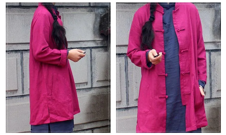 LZJN традиционная китайская блузка, женские топы, воротник-стойка, длинная винтажная рубашка на пуговицах, длинный рукав, хлопок, лен, блузки