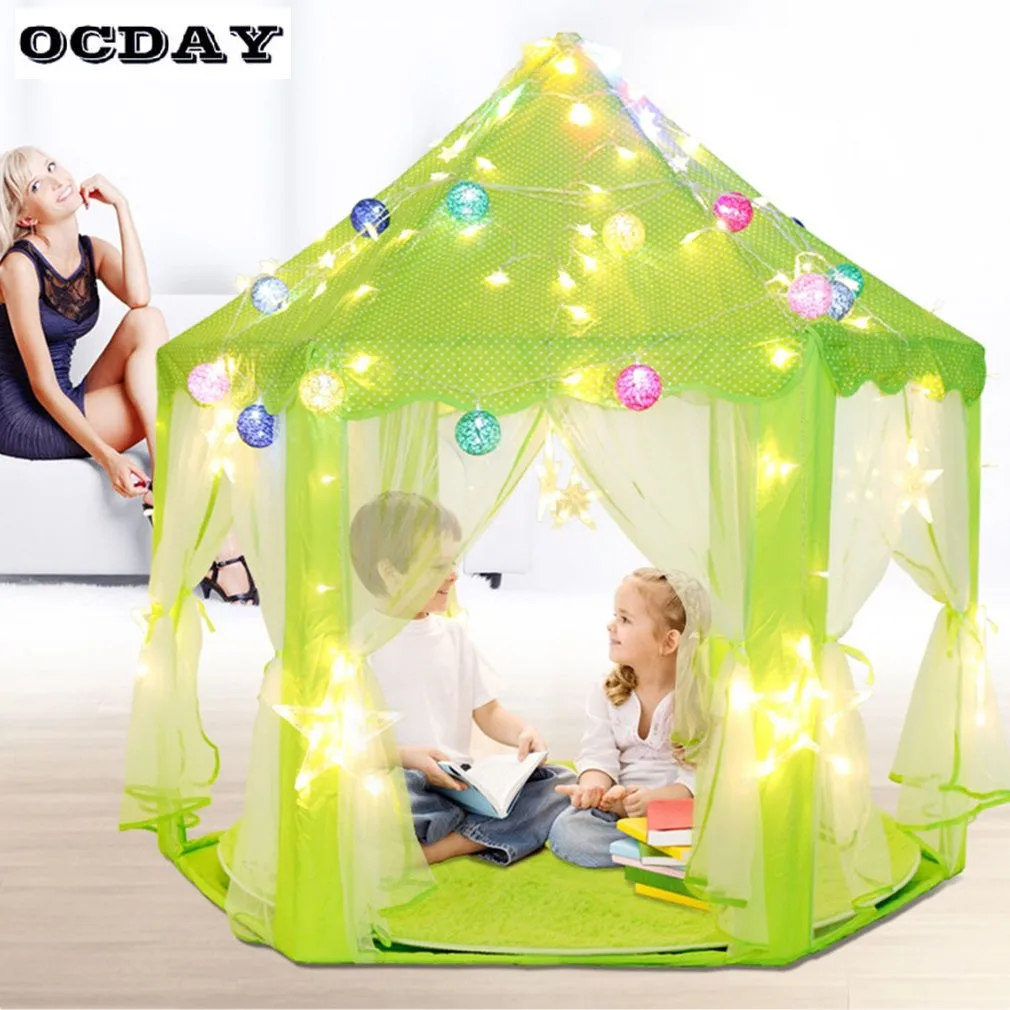

Foldable Children Kids Play Tent Large Space Waterproof Solid Color Children Castle Cubby Play House Props for Photography Gifts