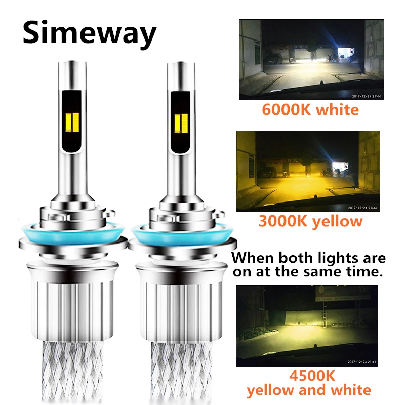 

Dual Color Auto H11 H8 LED Headlight 20000LM Car Lamp Tricolor H3 H4 H7 H1 HB3 HB4 HIR2 H27 D2H H9 Headlamp Fog Light Bulbs