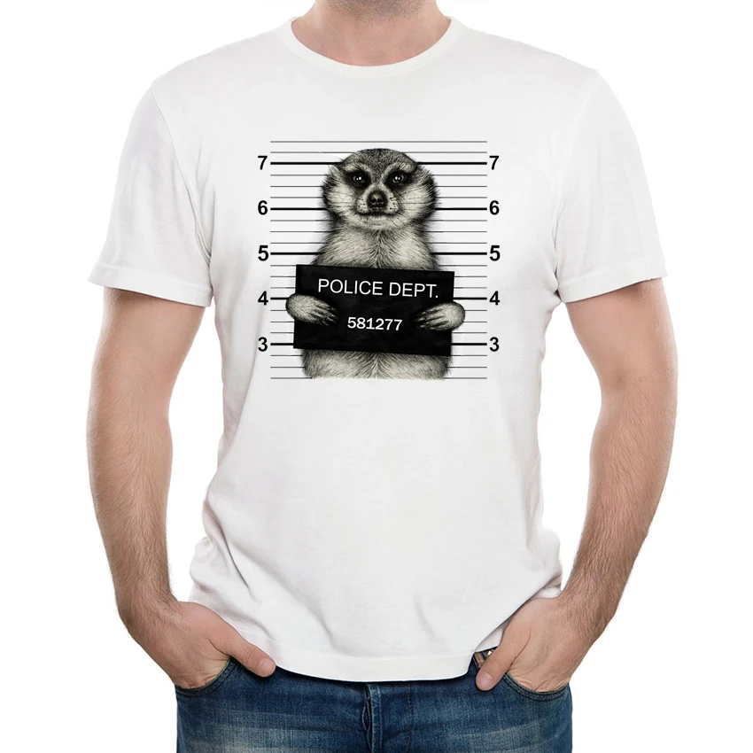 

Novelty Harajuku Summer Men T-shirt Funny Cool Bad Meerkat Mugshot Police Dept Print T-shirt Boy Punk Tops Hipster Tees