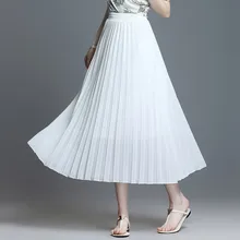 1616 плиссированная юбка женская белая Розовая белая с высокой талией корейский стиль миди юбка Лето Повседневный шифоновый комплект с плиссированной юбкой для девушек