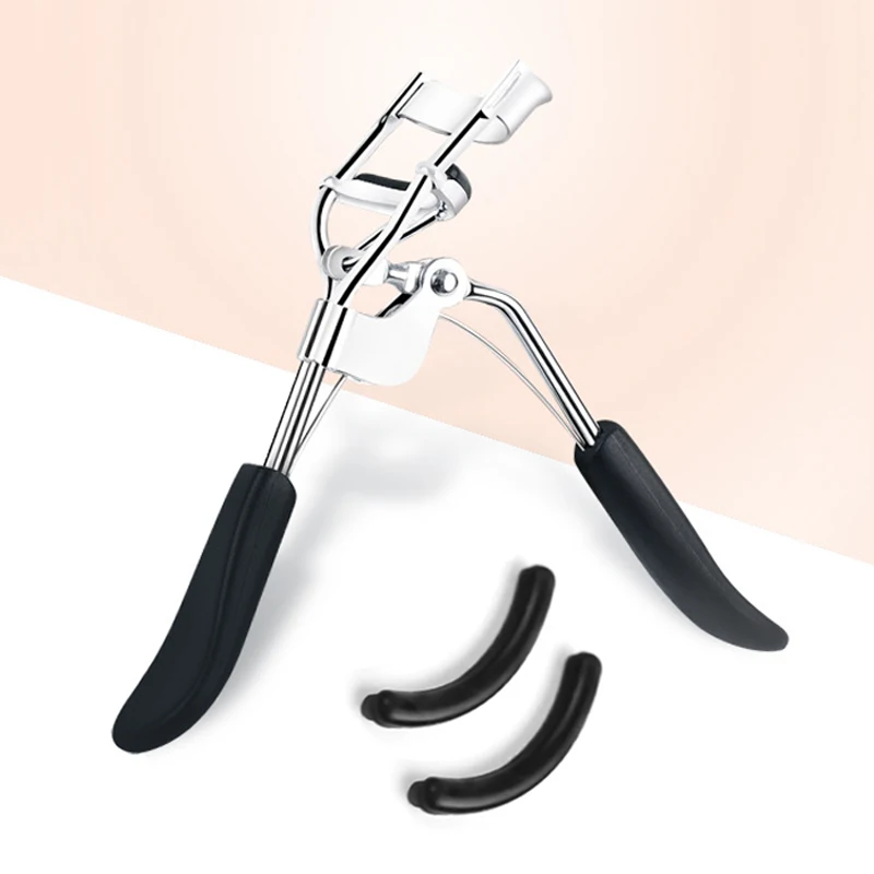 

1pcs Silver Eyelashes Curler Supplementer Clip with Black Handle+2pcs Silicone Eyelash Curler Replacement Pads Makeup Tools