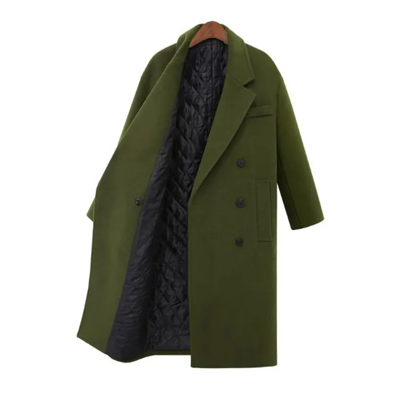 Женское длинное Свободное пальто-кокон из смесовой шерсти, коллекция года, модная утепленная женская верхняя одежда с хлопковой подкладкой, Элегантная куртка для девочек, размеры s, m, l, xl