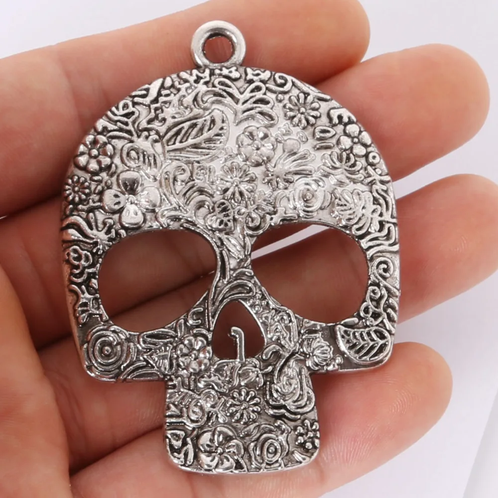 

Penney 1pcs 66*49MM antique silver Alloy Skull charms Pendant Jewelry Findings