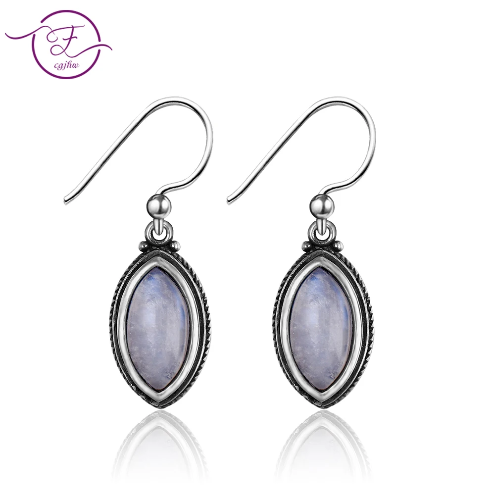 

Jewelry 925 Sterling Silver Pendant Earrings Horse Eye 5X10MM Natural Moonstone Earrings Fashion Retro Texture Wedding Party