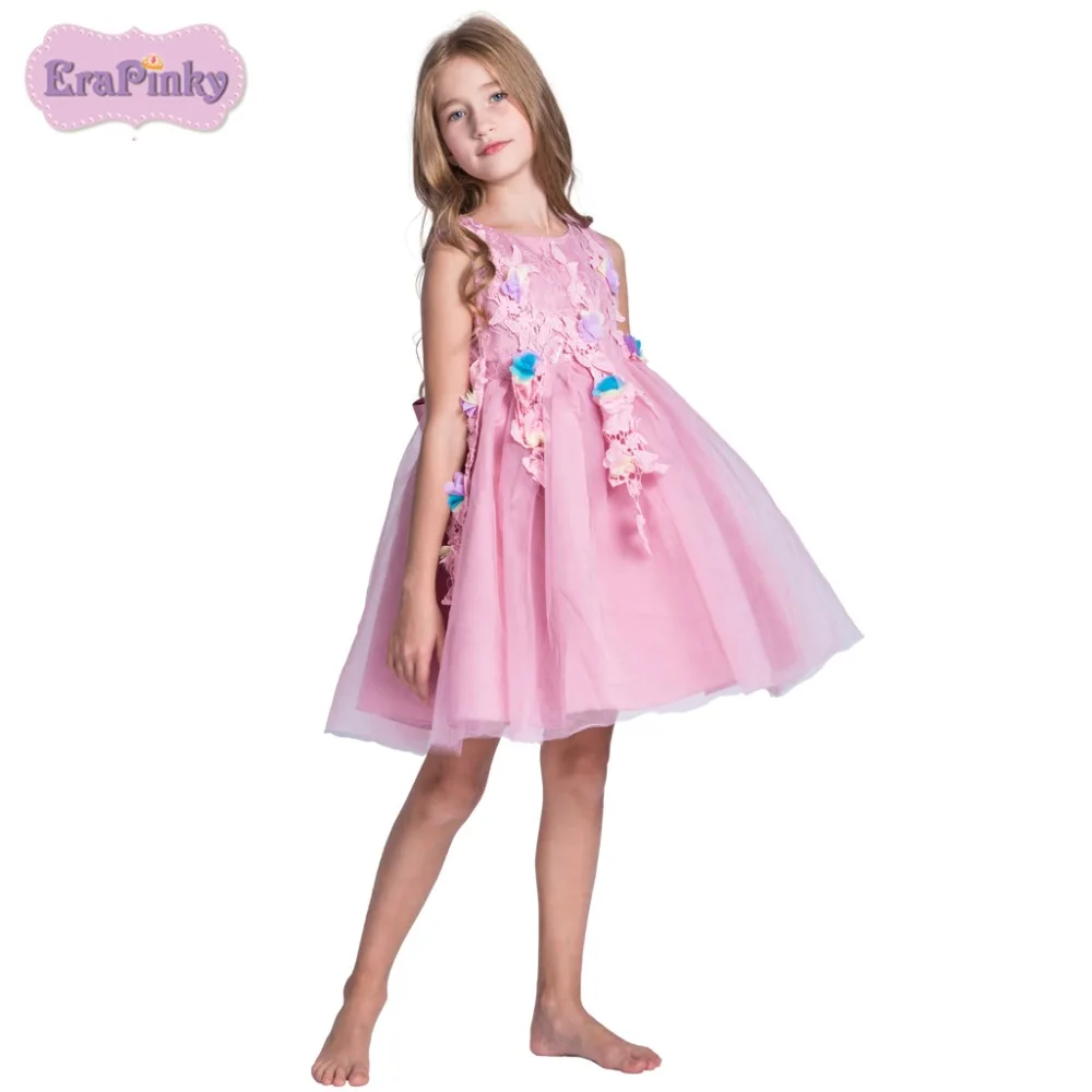 

Erapinky Girl Dresse Flower Print Knee Length O Neck Ball Gown Party Costume Dress For Girls Light Purple Popular Dress In 2018