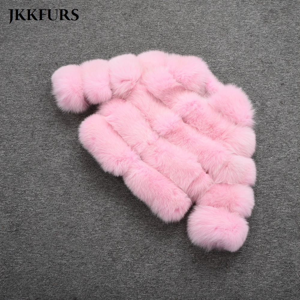 JKKFURS Женское пальто из натурального Лисьего меха с карманами зимняя теплая