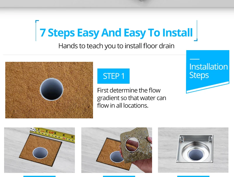 hm Anti-odor Bathtub Shower Drainer Strainer 60cm 304 Stainless Steel Gravity Flushing Deodorization Type Square Floor Drain (27)