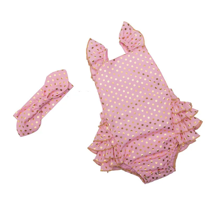 Infant Gold Polka Dot Ruffle Rompers (10)