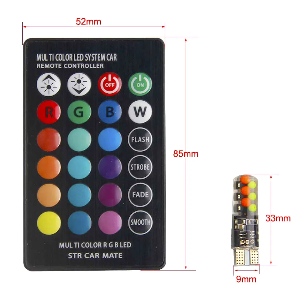 2 шт. T10 W5W COB Автомобильные светодиодные лампы RGB с пультом дистанционного