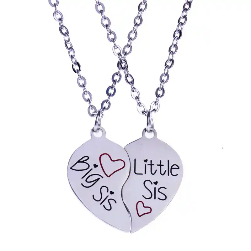 2 Adet Guzel Paslanmaz Celik Kirik Kalp Buyuk Kucuk Sis Kardes