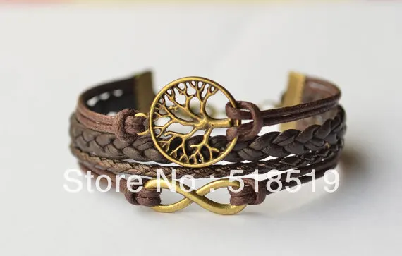 Free Shipping 6pcs Lot Black Leather Cord Tree Of Life Infinity Black Leather Cord Tree Of Life Infinity Braided Men Bracelet European Fashion Retro Charm Jewelry O 395 In Cuff Bracelets From Accessories On