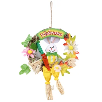 

Easter Rabbit Carrot Wreath Scarecrow Garland Home Wall Window Garden Door Hanging Creative handmade Handmade Color Animals toy