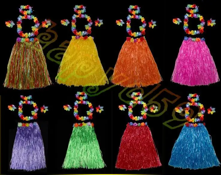 40 سنتيمتر 5 قطعة/المجموعة الألياف البلاستيكية النساء التنانير العشب هاواي حولا تنورة مجموعة المصفقين السيدات اللباس