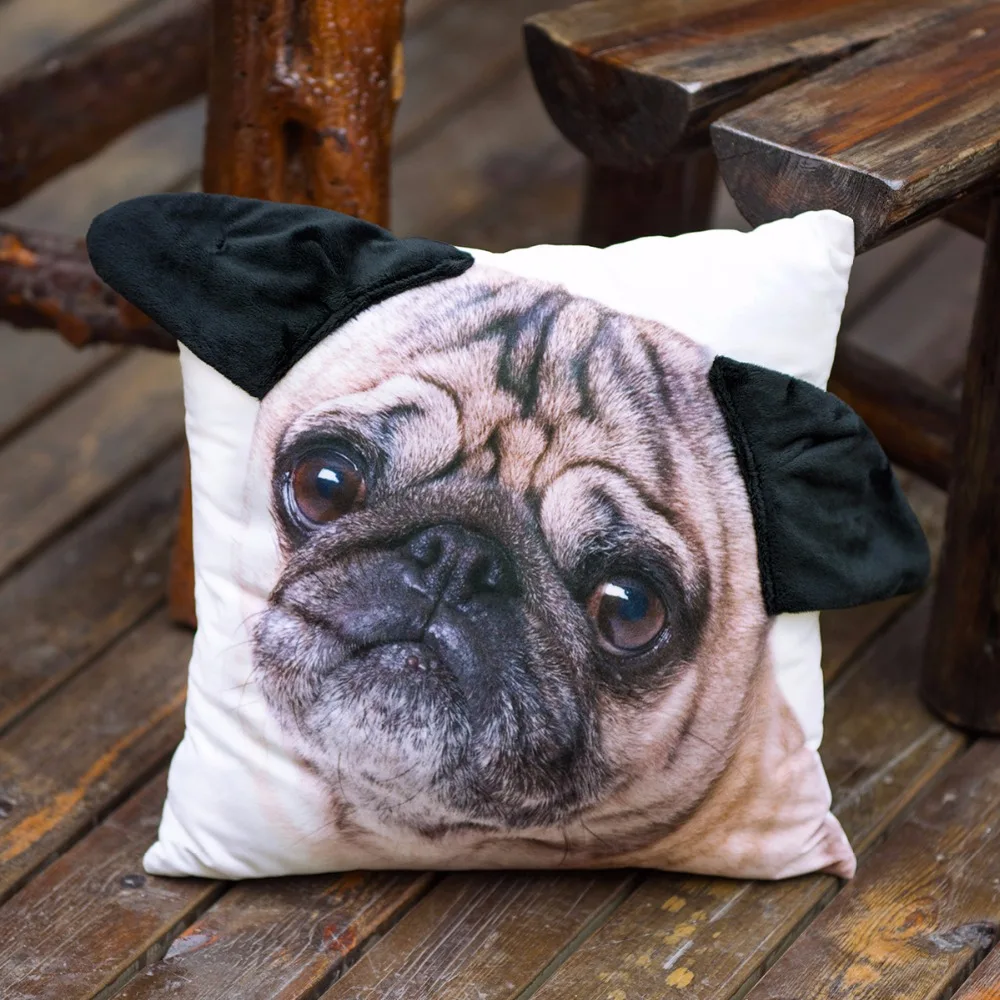Special shaped Ear Cute Pug Dog Big Face Pattern Print Custom Home