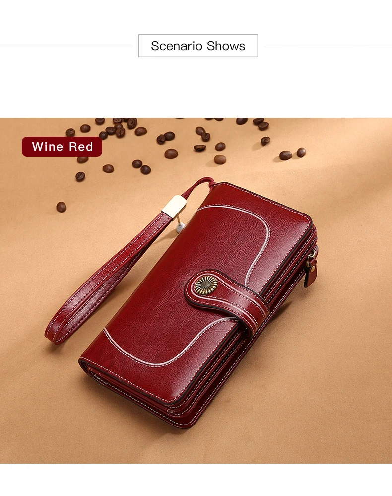 Large Capacity Split Leather Card Holder Quality Wallet Long Women Wallet Zipper Clutch Casual Zipper Retro Purse Women