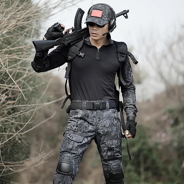 Men's Black Multicam Python Camouflage Hunting Military Clothes Outfit