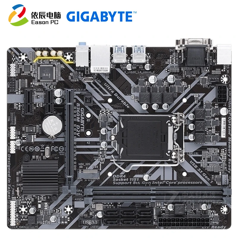 

GIGABYTE GA-B360M D2V desktop motherboard LGA1151 i3 i5 i7 DDR4 32G M.2 Micro-ATX