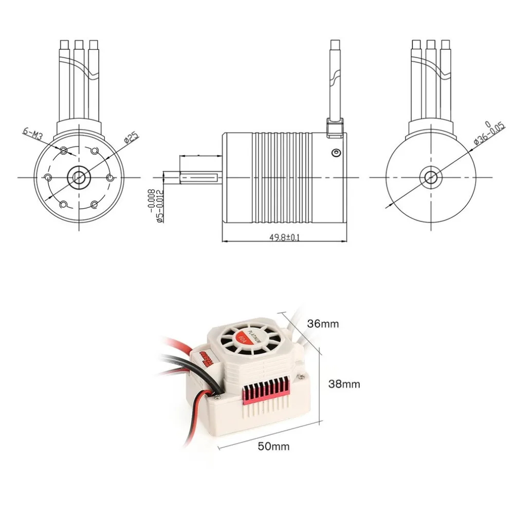 

RC SURPASSHOBBY 3650 4300KV 4 Poles 3.175mm Waterproof Senseless Brushless Motor 60A ESC for 1/10 RC Car Boat Accessories