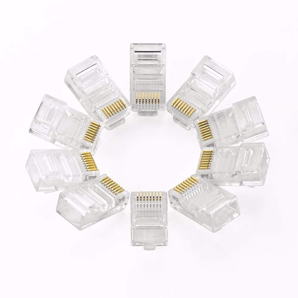 

Cat5 CAT5e Connector 8P8C Ethernet Cable Head Plug Gold Plated Crimp Network RJ45 Connector Crystal Plug
