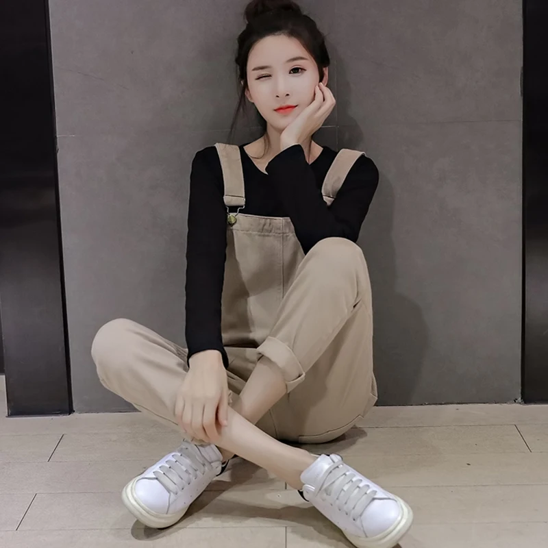 

Rompers Women Jumpsuit Autumn Korean Solid Pockets Denim Jumpsuits Women Casual Slim Strap High Waist Overalls Jean Romper