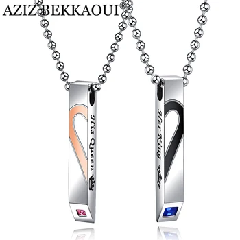 

AZIZ BEKKAOUI DIY Her King His Queen Heart Couple Necklaces with Stone Pendant Necklace for Lover Engrave Logo Drop Shipping