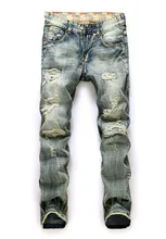 Europe And The United States Men’s Vintage Jeans Trousers Men Men Hole Straight Canister Male Popular Logo Beggar Torn Jeans