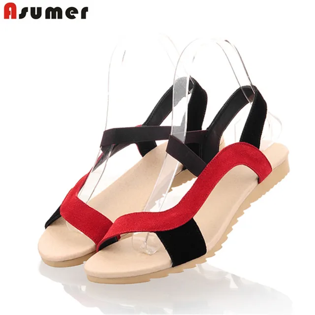 ASUMER 2018 fashion high quality cow suede real leather sandals mixed color flat summer shoes woman ladies shoes Women sandals