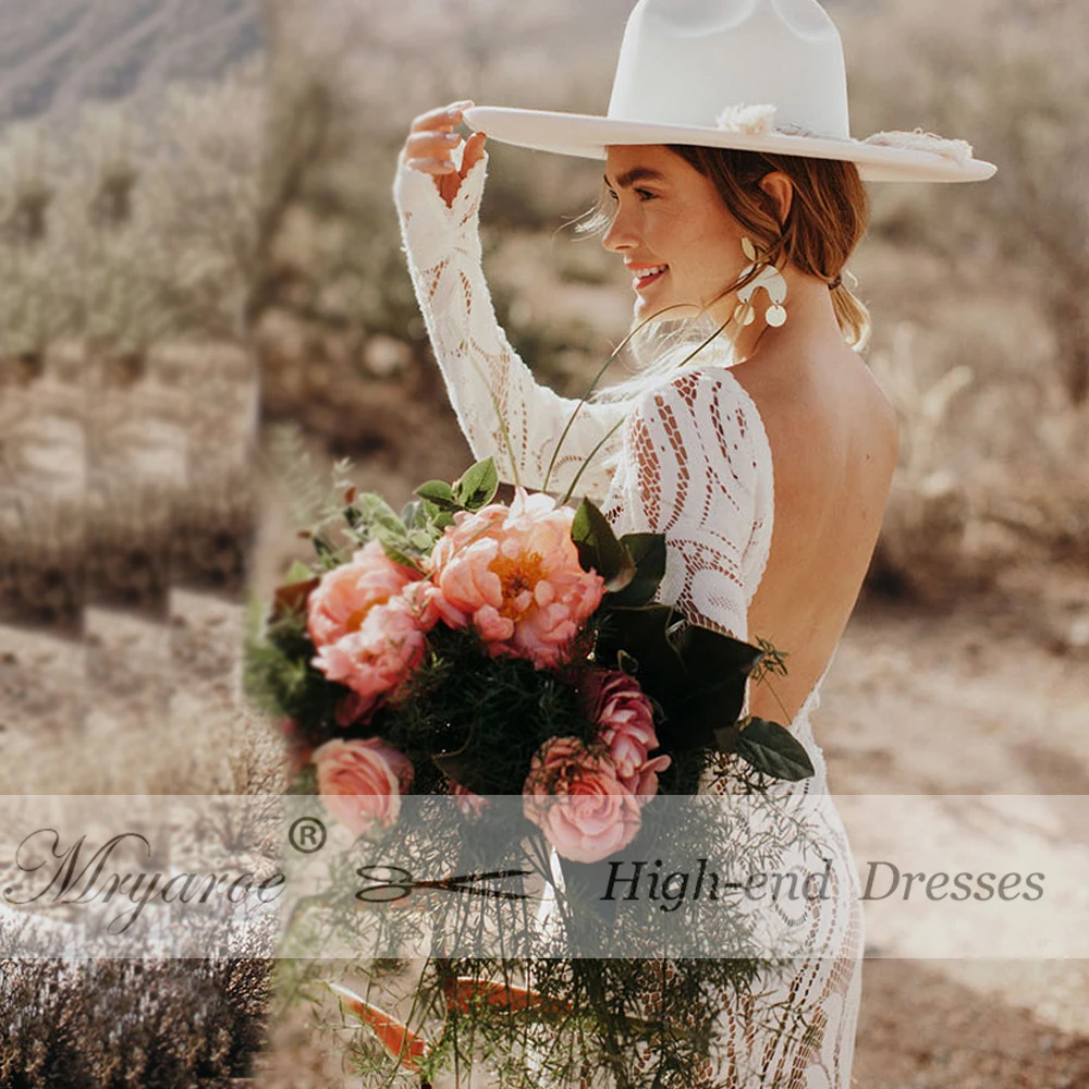 Mryarce Unique Bride Bohemian Wedding Dress Full lace Open Back Long Sleeves Boho Chic Modern Bridal Gowns 5