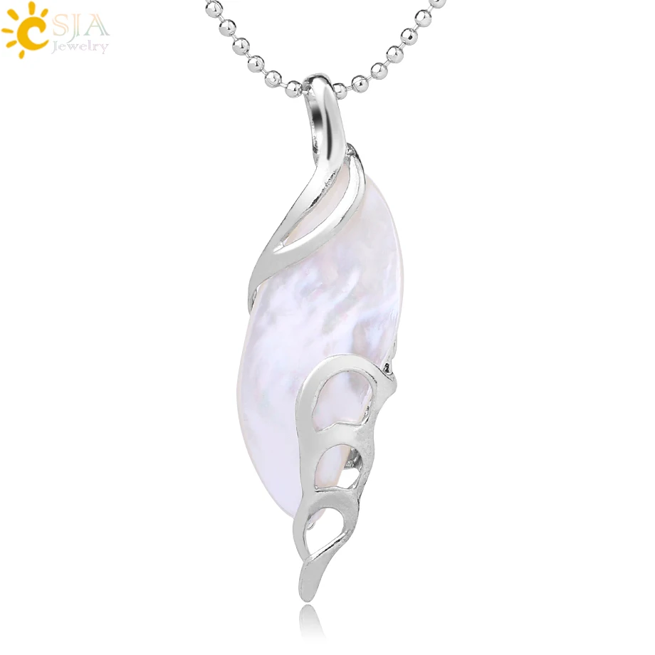 

CSJA Trendy Natural White Shell Pendants Leaf Shape Mother of Pearl Shells Pendant Necklaces for Women Summer Jewelry Gifts G048