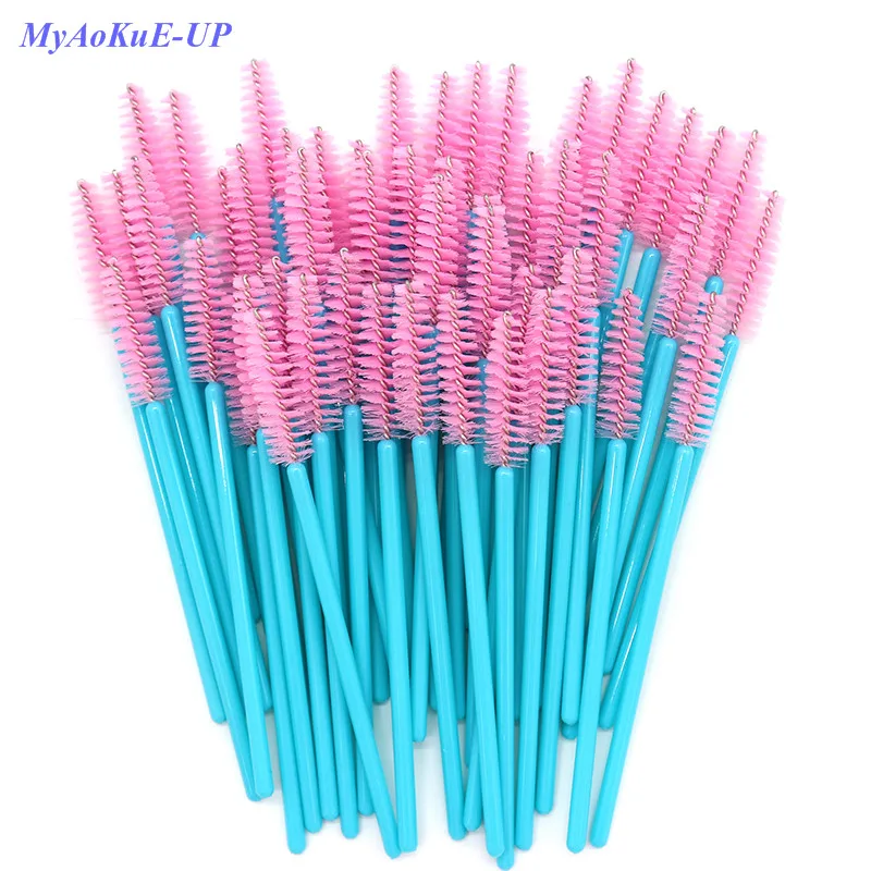 50 pcs/lot Disposable Nylon Mascara Wands Blue Golden Rose Red Handle Brushes Lashes Makeup Brushes Eyelash Extension Tools