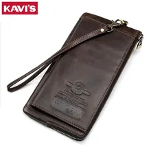 KAVIS Genuine Leather Wallet Men Male Clutch Phone Bag Coin Purse Walet Portomonee Long Clamp for Money Handy Card Holder Strap betiteto brand genuine leather men wallet male coin purse handy vallet carteras money bag clutch kashelek portomonee partmone