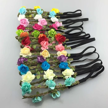 

7Pcs/lot Handmade Bohemia Braid Flower Headbands For Girl Elastic Soft Crown Headband Women Simple Hair Accessories Headwear