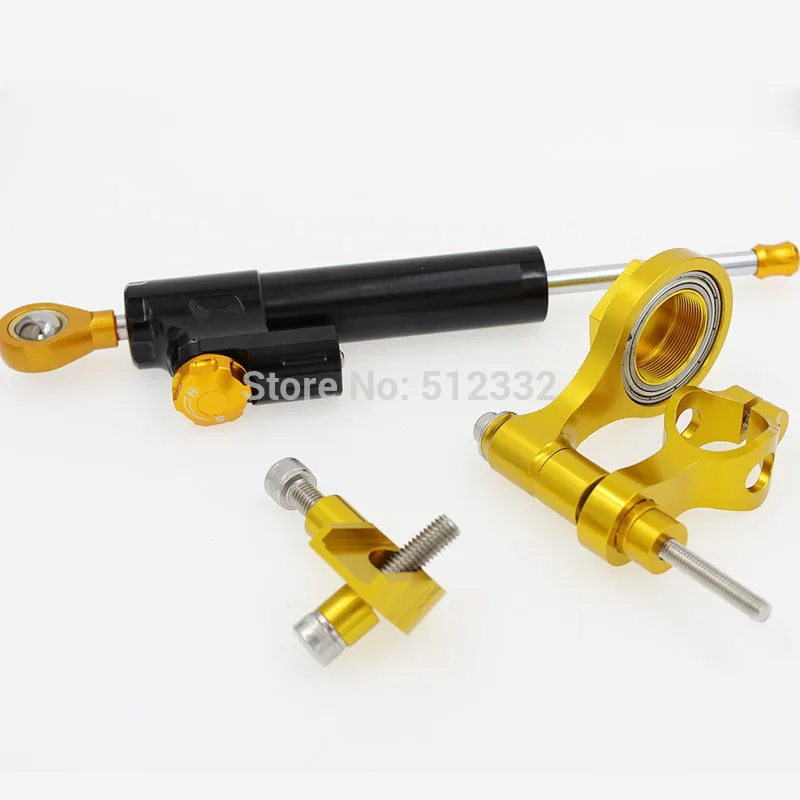 For YAMAHA R6 06 15 Gold CNC Adjustable Motorcycle Steering Damper Stabilizer Linear Reversed Bracket Kit