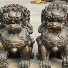 Bi002853 1" Китайский Фэншуй Бронзовый Дверь Фу Фу Собака Сын Guardion Лев Бал Статуя Пара