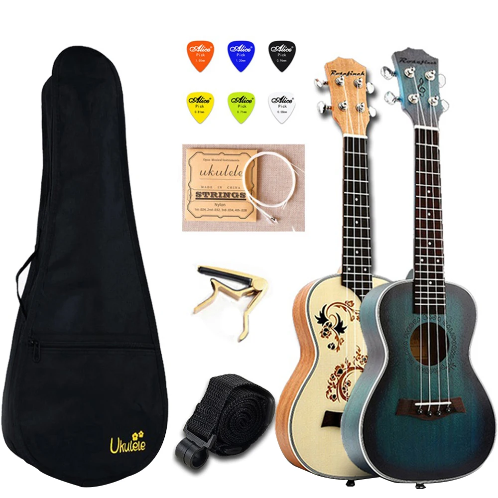 

23 inch Ukulele Mini Guitar Mahogany Concert Ukelele with Bag Capo String Strap Picks Gift Hawaii Guitar Ship from RU UK2329A