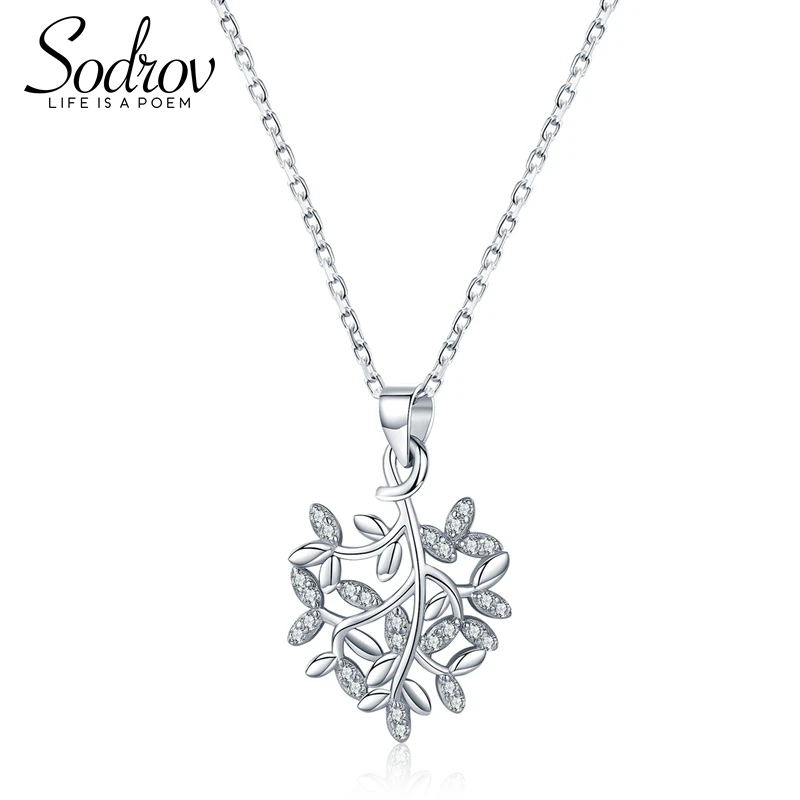 

SODROV 925 Sterling Silver Unique Leaves Pattern Brief Pendant Necklaces for Women Charming Fine Jewelry HN007 Personalized
