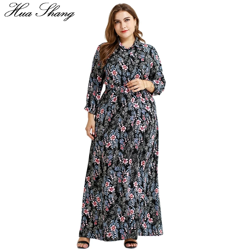 

Plus Size Floral Boho Dress Women Summer Elegant Turn Down Collar Long Sleeve Bohemian Beach Dress Maxi Long Party Dresses