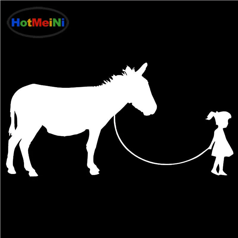HotMeiNi Wholesale Sticker Girl Walking A Donkey Vinyl Decal Novelty Car Window Wall Bumper Funny Pet Mule 18cm x 8cm