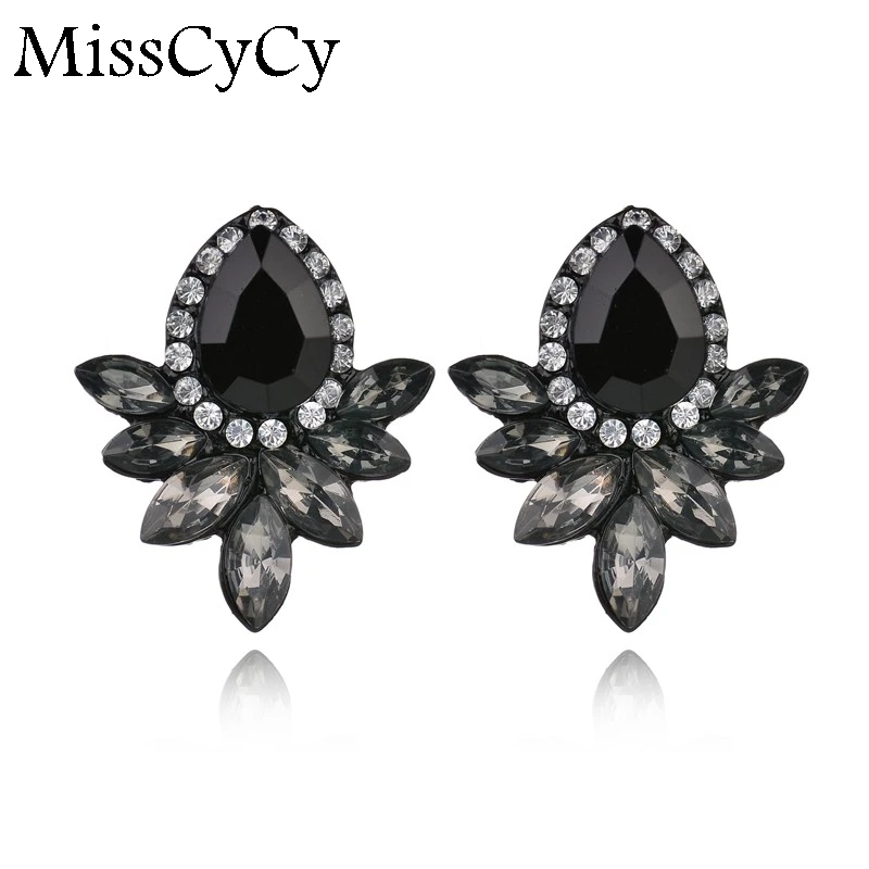 MissCyCy Модные Винтажные Ювелирные изделия Стразы Brincos Кристалл черные цветы серьги