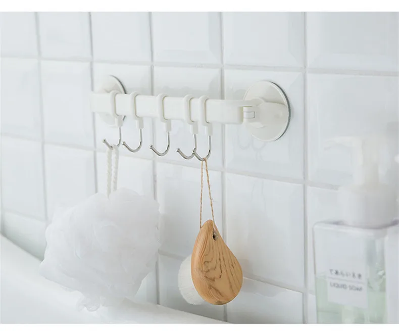 Rustproof Vacuum Suction Cup Hook Waterproof Bathroom Kitchen Corner Towel Hanger with 5 Stainless Steel Hooks (1)