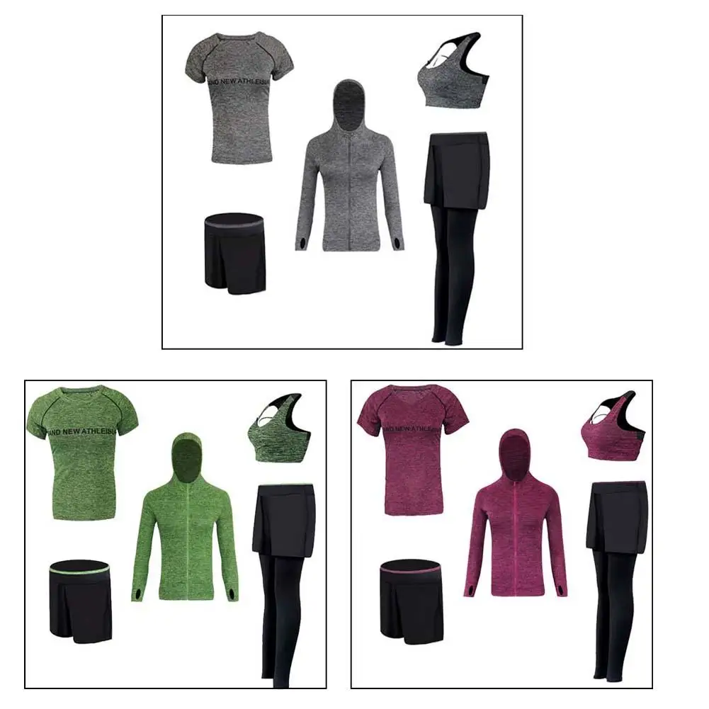 

5 Piece Yoga Sets Gym High Elastic Yoga Suit Fast Drying Running Sport Suit Sports Wear Fitness Set For Women