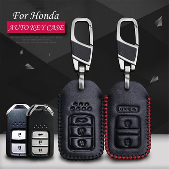 

Cow leather car key pack cover key case holder shell with keychain accessories for Honda CRV XRV Accord Fit Accord 2/3 buttons